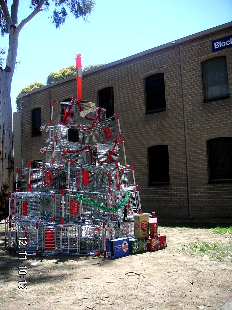 Huge christmas tree made of shopping trolleys