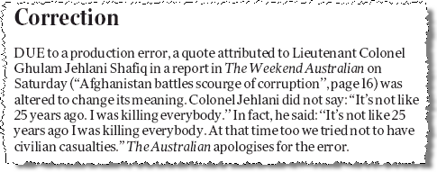 Screenshot of correction in the Weekend Australian